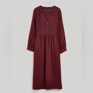 NWT Madewell Lightspun Button-Front Midi Dress, Size 2